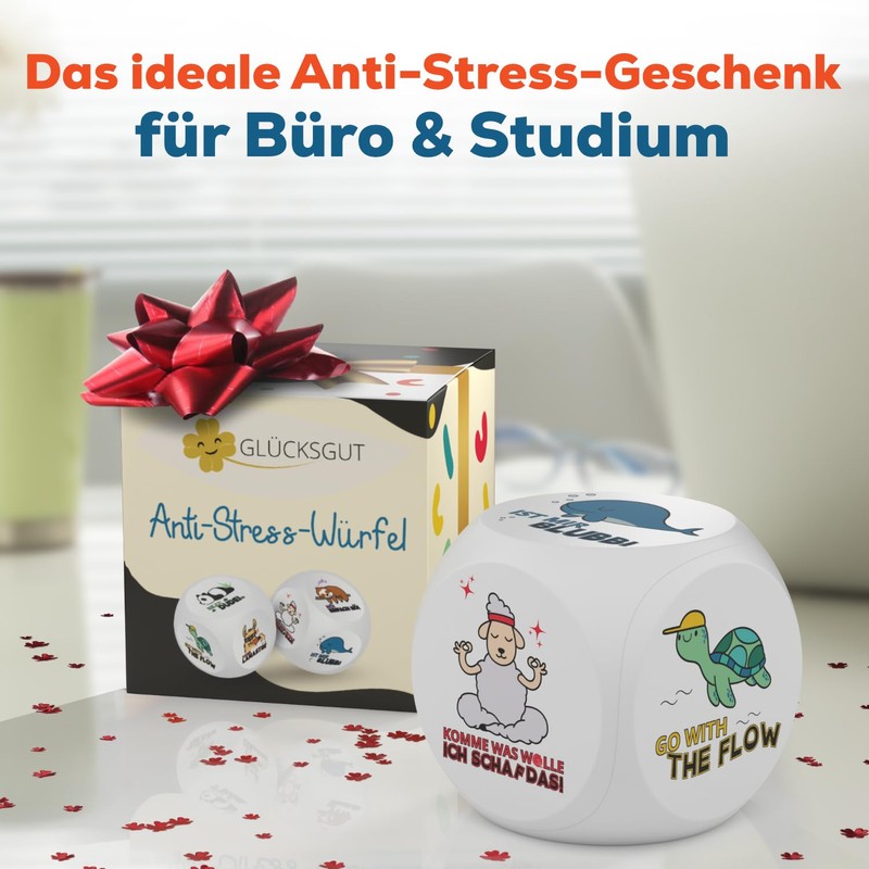 GLÜCKSGUT® Anti-Stress Cube, Chill Out, Funny Stress Cube, 6 Designs,