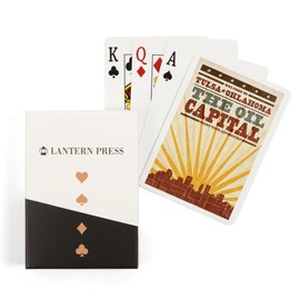 Lantern Press Tulsa, Oklahoma, Skyline and Sunburst Screenprint Style (52 Playing Cards, Poker Size Card Deck with Jokers)