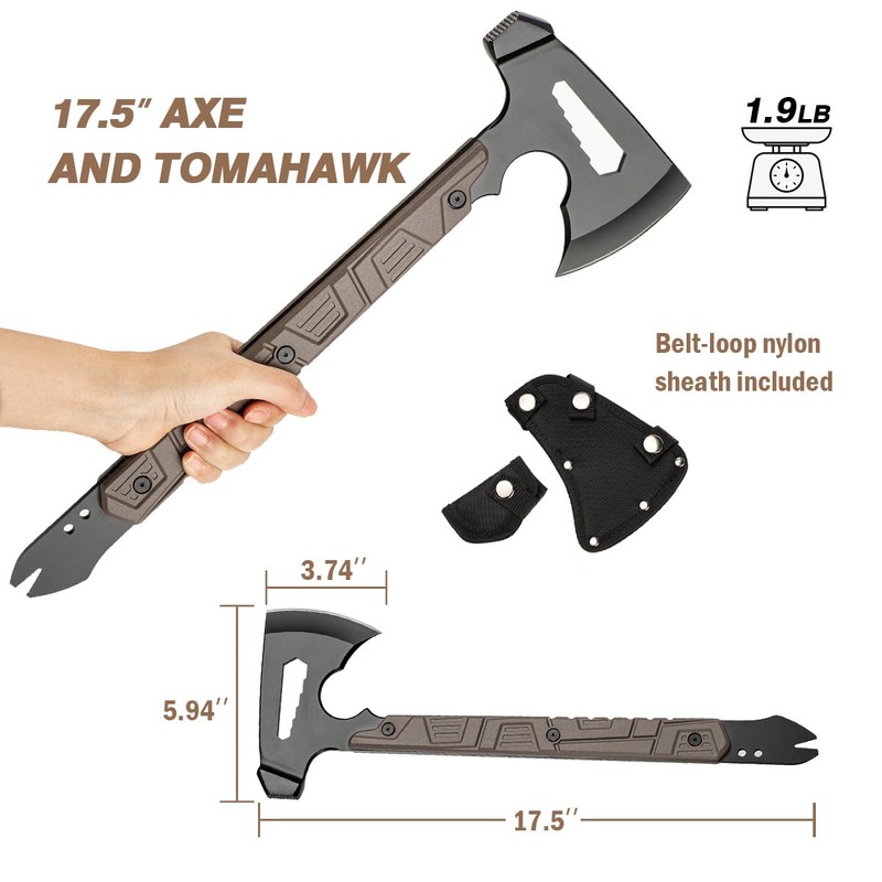 Camping Axe - 17" Camping and Survival Hatchet with Sheath