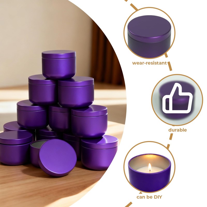 12Pack 2oz Candle Tins with Lids, Purple