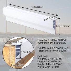 Gaahing Heavy-Duty Boat Dock Side Bumper, Full Face Dock Edging Guard for Piling and Pier Protection, Includes Mounting Screws (White, 10pcs x 19.7")