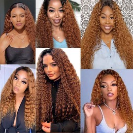 Niciitysi Color 1B30 Kinkycurly Brown Bundles Human Hair 8 10 12 inch Ombre Two Tone Black to Light Brown Deep Curly Bundles Double Weft Brazilian Hair Extensions Silky and Soft for Women