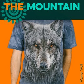 The Mountain mens Warrior Wolf T Shirt, Gray and Blue, X-Large US