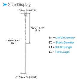 CoCud Micro Drill Bit 1.35 mm Drill Bit Diameter 48 mm Total Length 6542 High-Speed Steel Fully Ground Turned Drill Bit (Application: for Copper Metal Wood) Pack of 10