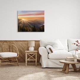 Stupell Industries Sunrise Through Mountain Forest Skyline Warm Sky, Designed by Danita Delimont Canvas Wall Art, 40 x 30, Orange