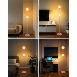 Lightdot Pink Floor Lamp, Mid Century Tall Standing Lamps with Globe Clear Glass Shade Soft Warm White Eye Care 3000K Bulbs Included, Modern Unique Floor Lamp for Living Room Bedroom