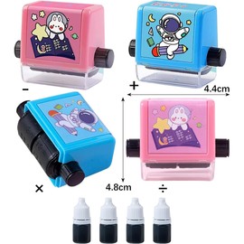 DWFEYOI Maths Stamp Roller, Pack of 4 Roller Digital Teaching Stamps, Calculation Stamp Roller Reusable, for Children, Mathematical Exercises for Addition, Subtraction, Multiplication Division