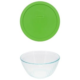 Pyrex 7402 6-Cup Sculpted Glass Mixing Bowl and 7402-PC 6/7-Cup Green Lid - Made in USA