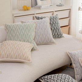 Home Brilliant Set of 2 Chenille Cushion Covers Geometric Design 45cm x 45cm Couch Bedroom Living Room Gift, Green