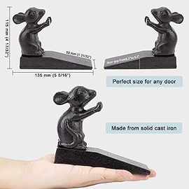 Earl Diamond Topes de Puerta de Hierro Fundido Resistente | Cuña Decorativa de Puerta de Ratón Lindo de Animal, Estatua de Metal con Alfombrilla Antideslizante para Hogar, Oficina, Comercial