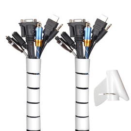 MOSOTECH Cable Tidy Sleeves, 2 X 60'' Cable Management Wire Tidy Cable Cover Protector for PC TV Computer, Home and Office Cord Organizer, DIY Flexible, White