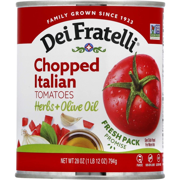 Dei Fratelli Chopped Italian Tomatoes with Herbs and Olive Oil - Vine-Ripened – Non GMO, Gluten-Free (28 oz. Cans, 6 pack)