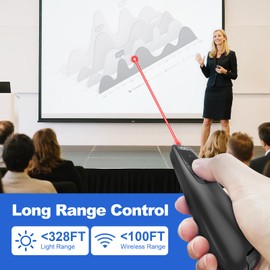 UBUYONE (2 Units) Rechargeable Presentation Clicker with Case, Power Digital Display Wireless Presenter Remote, Red Light Pointer Computer PowerPoint Clickers for Mac Laptop, Slideshow Google Slide Advancer