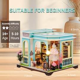 OZJAY DIY Miniature House Kit, Mini House Building Kit with LED, DIY Wooden Dollhouse Miniature Kit for Adults Teen, Wooden Crafts Lovely Dollhouse Kit, Tailor's Shop