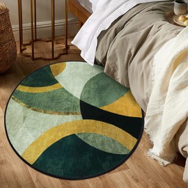 Tapis Design Round Rugs 80cm, Area Rugs For Living Room Emerald Green Pattern Stitching Rugs Non Slip, Washable Circle Green Rug For Living Room Bedroom Bedside