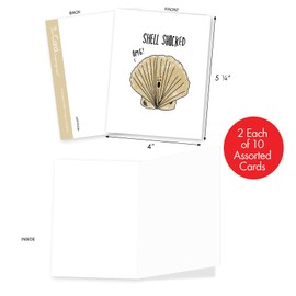 Fun Puns: 20 Assorted Blank All Occasions Notecards Depicting Fun Cartoon Images Combined with Clever Puns, with Envelopes. AM2975OCB-B2x10