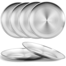 Jeffbaubl 6 Pack Stainless Steel Plates,7.8 Inch Round Salad Plates, Unbreakable Metal 304 Dinner Dishes,Lightweight Feeding Serving Camping Plate, Reusable and Dishwasher Safe