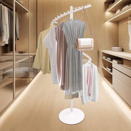 360° Spiral Rotating Clothing Rack 38 Ball Heavy Duty Garment Rack Retail Metal Garment Rack Modern Freestanding Coat Rack Freestanding Hanger For Boutique Bedroom Space Saving (White)