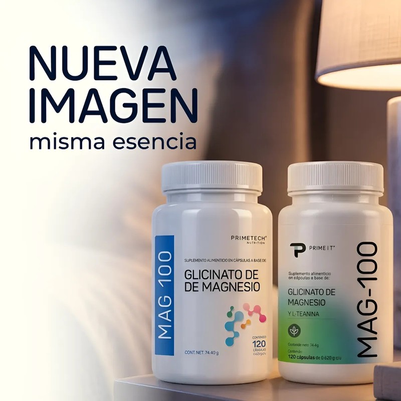 Primetech Nutrition Magnesio Glicinato Mag-100, 120 Cápsulas
