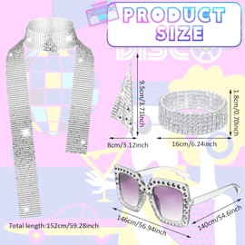 GAVIK 5pcs 70s Disco Accessories Disco Costume, Disco Glasses Bling Sunglasses Long Scarf Necklace Earrings Headband Bracelet Fancy Dress Women Disco Party Retro Hippie Costume C