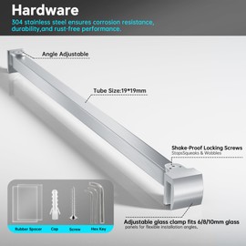 Frameless Shower Door Support Bar, Stainless Steel Wall-to-Glass Support Arm to Fixed Shower Glass Panel, for 1/4"-3/8" (6-10 mm) Door, 180° Pivot & Stow-Flat Mode (Brushed Nickel, 15.8-inch(400mm))