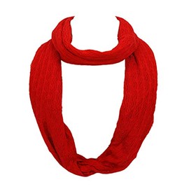 TrendsBlue Premium Solid Color Knit Infinity Circle Scarf, Red