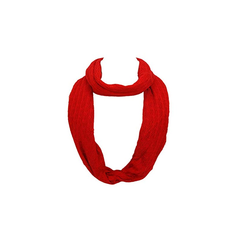 TrendsBlue Premium Solid Color Knit Infinity Circle Scarf, Red