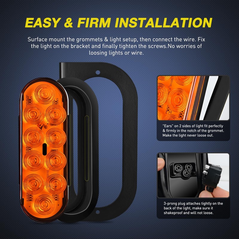 Nilight 6Inch Oval Trailer Tail Light with Flush Mount Grommets