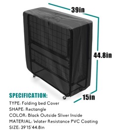 WES Folding Bed Storage Cover, Rollaway Bed Protective Cover for Indoor and Outdoor 38 Inches Portable Rollaway Bed, Waterproof and dust-Proof Adjustable Multifunctional Cover. (Black)