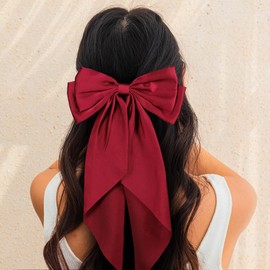 Large Hair Bow, Silky Satin Bowknot Hair Clip, Oversized Long Tail Hair Ribbon Barrette for Women Girls Ponytail Hair Accessories, Red