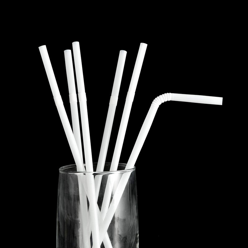 ALINK 500-Pack White Flexible Plastic Drinking Straws, Solid White Disposable