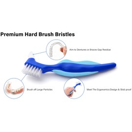 Anbbas 4pcs Premium Hard Denture Brush with a Toothbrush Cover Cap for Denture Care False Teeth Cleaner Tool