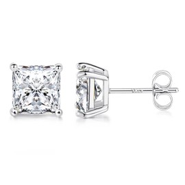 Princess Cut Cubic Zirconia 925 Sterling Silver Post Stud Earrings for Women Men 7mm