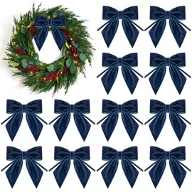 12Pcs Velvet Ribbon Bows - 4x4 Inch Christmas Tree Bow for Xmas Tree, Wreath, Garland, Fireplace,Staircase, Window, Cabinet, Gift Wrapping Holiday Wedding Home Decoration (Navy Blue)