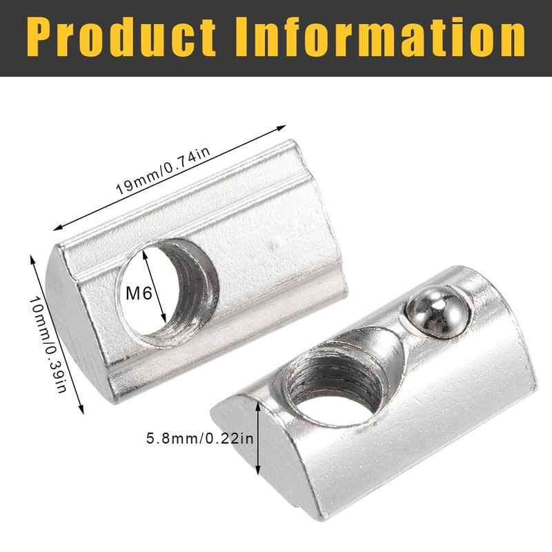 EIHI 10x M6 sliding nut spring ball swivel mounting material