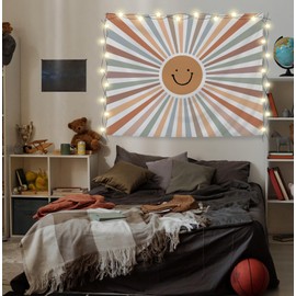 KRHFG Boho Cute Sun Tapestry, Boy Girl Nursery Wall Decor Tapestry, Boho Neutral Smile Sunshine Tapestries Wall Hanging Backdrop for Kids Bedroom Room Nursery Playroom, 50x60 Inch