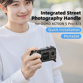 CAPART Hand Grip for DJI OSMO Action 5 Pro, Action 4, Action 3, Quick Release Modular Adapter with Frame Cage Cold Shoe and Shutter Button Camera Holder