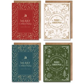 WBdesignz Set of 4 Christmas Cards with Envelope - Merry Christmas Classic Christmas Card Set Vintage Card Set Gold Pattern Christmas Motifs Christmas Party Advent Season Christmas Greeting (DIN A6)