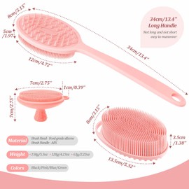 GEENOA Silicone Back & Body & Face Scrubber Set 3PCS, Gentle Exfoliating Back & Body Scrubber with Dual-Side Brush Head, Hygienic Silicone Loofahs with Soft Bristle and Non-Slip Handle(Pink-3PC)