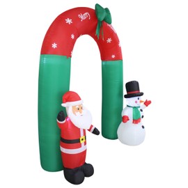 8 Foot Tall Lighted Christmas Inflatable Santa Claus and Snowman Archway with Bow LED Lights Yard Art Decoration