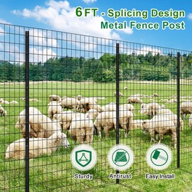 FOREHOGAR Metal Fence Post Black 6 feet, Pack of 8, T Posts for Fences Wire Mesh, No Dig Steel Stakes Fencing for Garden Yard Farm Outdoor Light Duty