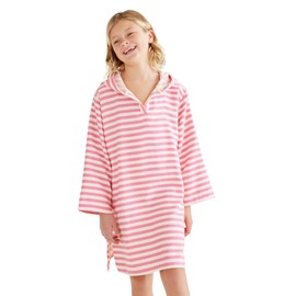 Kids Swim Cover Up for Girls & Boys - Hooded Kids Beach Towels - AMALFI - Poncho Towels for Kids - Turkish Cotton - Large (8-10 Years), Pink/White, L (8-10 years)