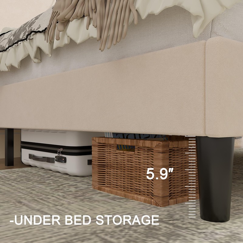 VECELO Queen Bed Frame with Upholstered Wingback Headboard, Heavy-Duty Platform