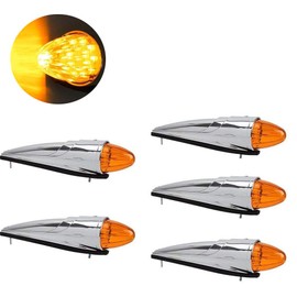 NPAUTO 5pcs Amber Torpedo Cab Marker Lights Chrome 17 LED Truck Roof Lights Top Clearance Running Lights Compatible for Peterbilt Kenworth Freightliner Mack Volvo International Heavy Duty Truck