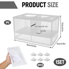 Rearing Tank Aquarium with Insulation Net and Suction Cups, Baby Pool, Breeding Pool, Spawning Box for Aquarium, Separation Net with 6 Suction Cups, 26 x 15 x 18 cm, 1 Piece, Self-Floating