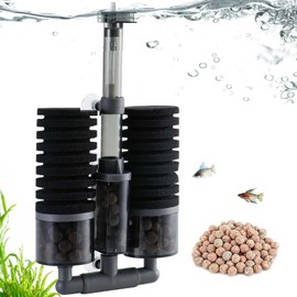 BLOTFISH Fish Tank filter, Biochemical Aquarium Filter Double Sponge Filter for Aquarium Fish Tank Up to 150L with Media Container, for Oxygenation Water Circulation