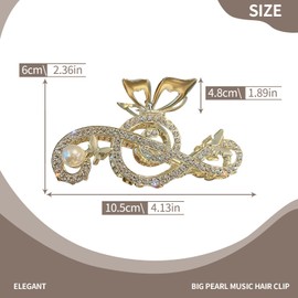 Gold Treble Clef Music Note Claw Clip for Women – Sparkly Rhinestone & Pearl Claw Hairpin – Elegant Metal Music Symbol Hair Accessory, Stylish Gift for Musicians & Fans