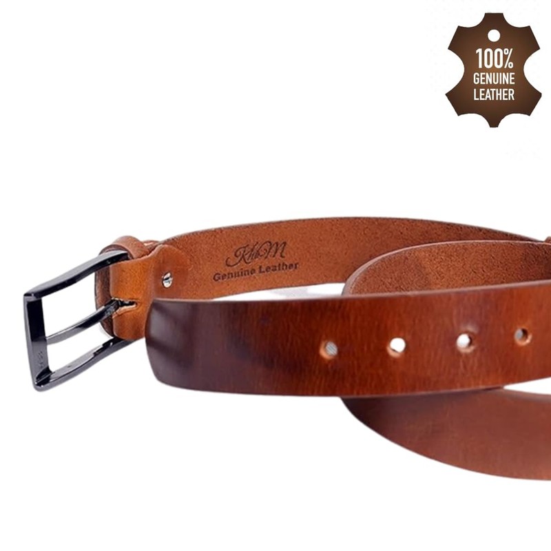 KHIM Leather Belt for Men, Handmade Men's Belt for Formal