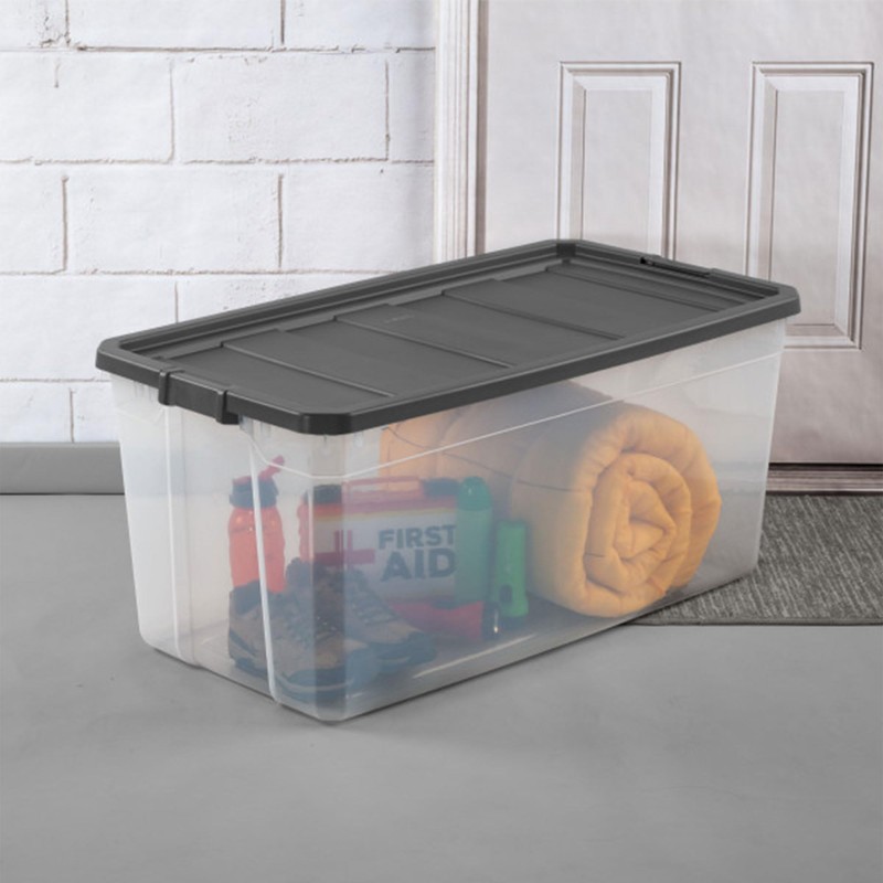 Sterilite 200 Quart Plastic Stacker Box, Lidded Storage Bin Container