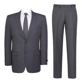 AMY ZHU Men's Classic Fit 2 Piece Suit – Suit Jacket & Dress Pants 2 Button for Business Wedding Prom Grey
